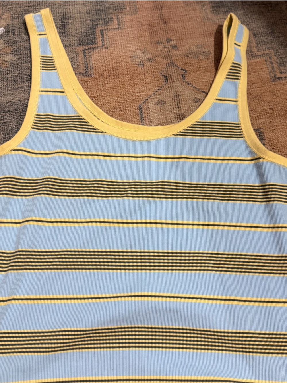 aerie Light Blue and Yellow Striped Ribbed Tank Top